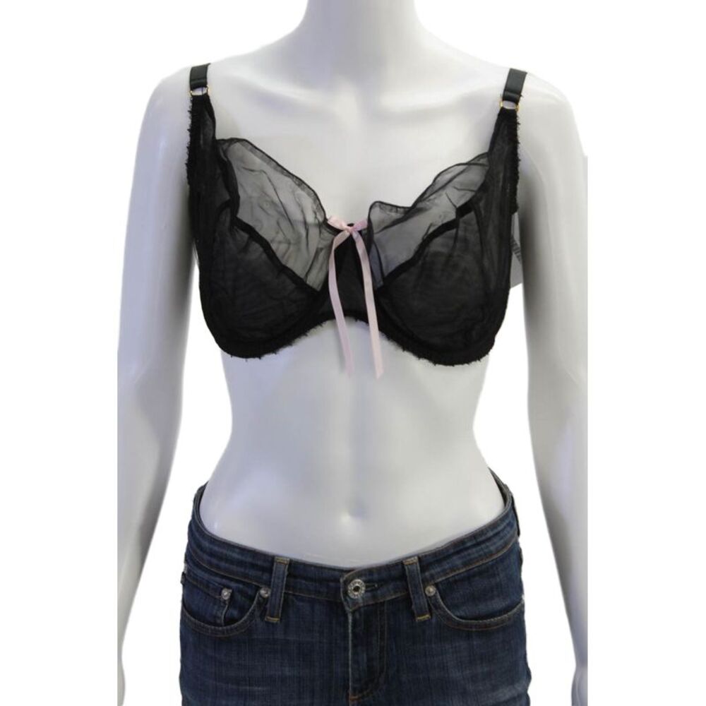 Miss Mandalay Womens Mesh Sheer Bow Accent Full Coverage Bra Black Size 38G